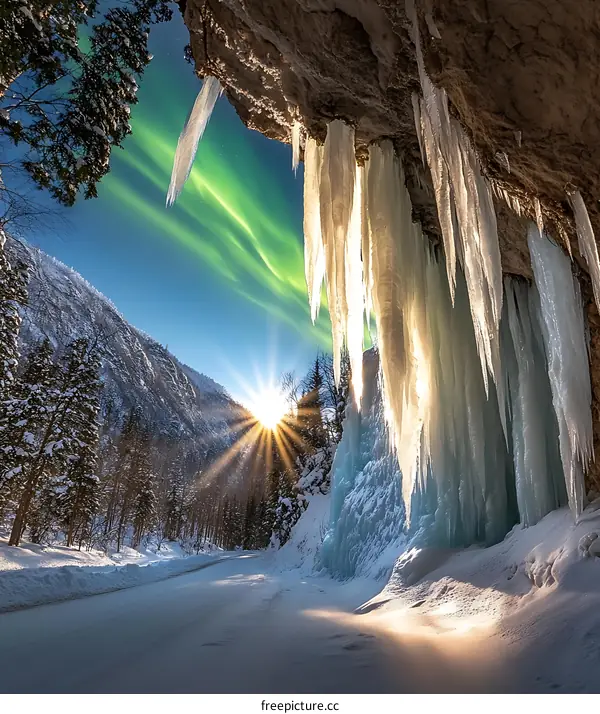 Winter Wonderland with Aurora Borealis and Icicles