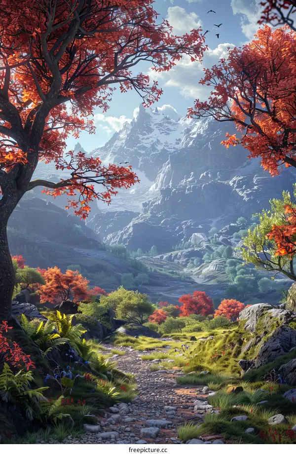 Vibrant Autumn Fantasy Mountain Landscape