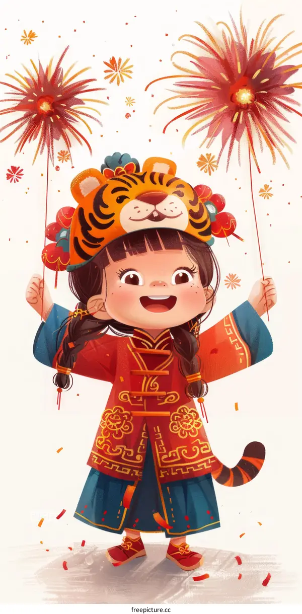 A Girl Celebrates Chinese New Year of the Tiger