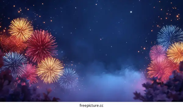 Colorful Fireworks Display Against a Starry Night Sky