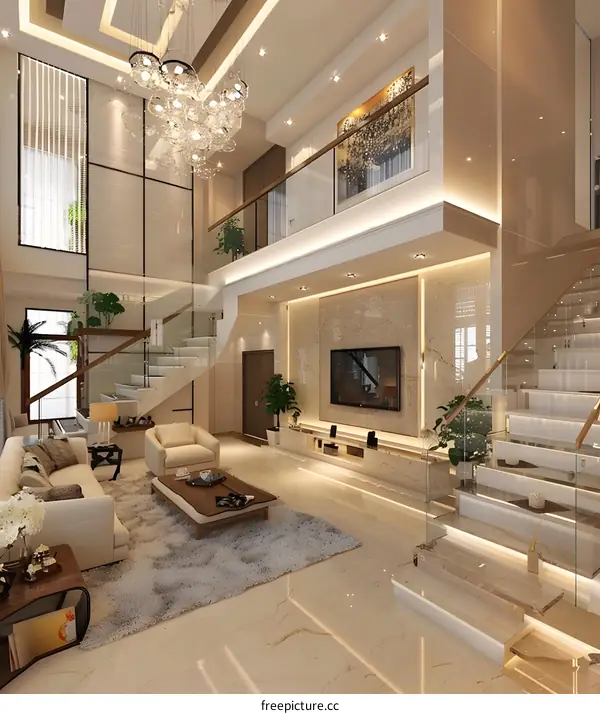 Modern Interior Design With White Sofa And Beige Walls