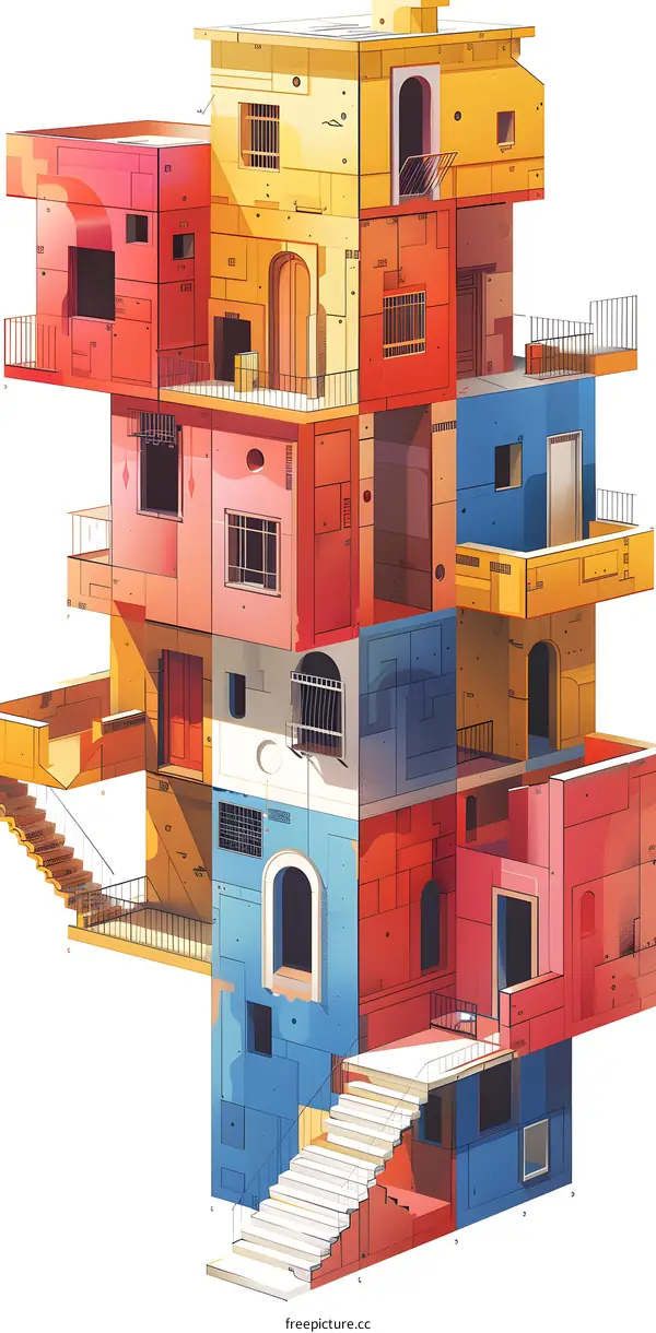 Colorful Abstract Illustration of a Building