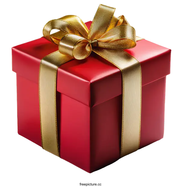 [Transparent Background PNG]Red Gift Box with Gold Ribbon
