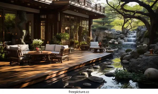 Zen Garden Retreat with Deck and Waterfall