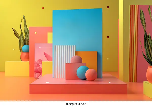 Abstract Geometric Shapes Poster with Colorful Background