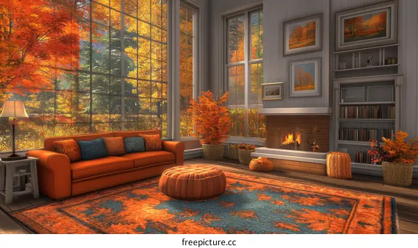 Autumn Living Room Interior Illustration