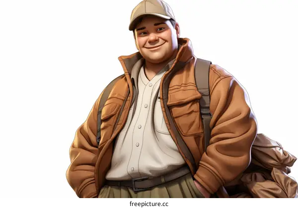 Smiling man in brown jacket with hands in pockets