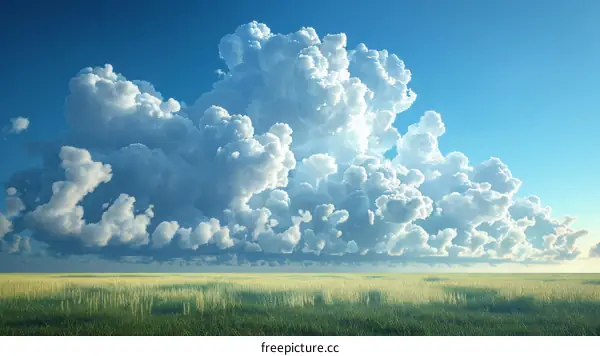 Panoramic view of vast grassland under the blue sky and white clouds