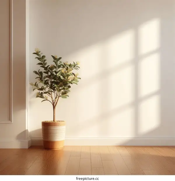 Empty room with plant and sunlight