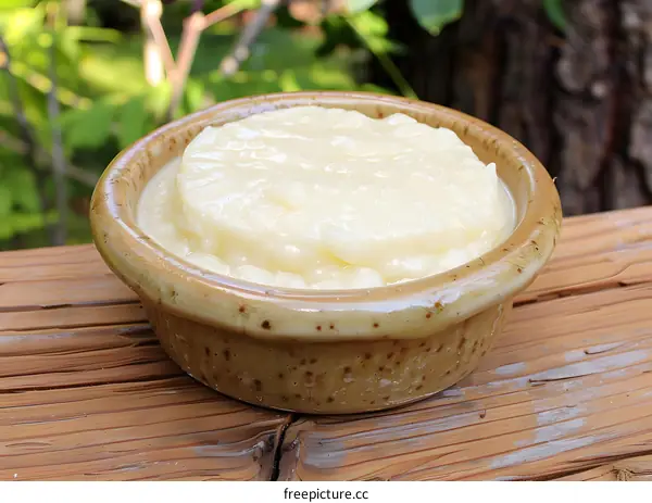 White Creamy Food in a Brown Bowl