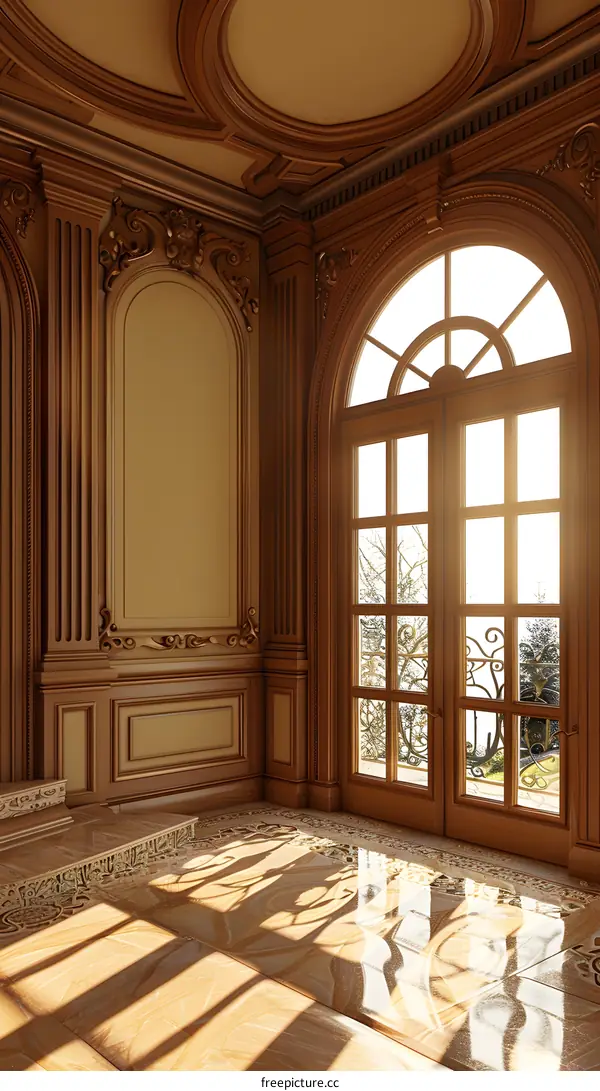 Classic Interior Design with Wooden Walls and Large Window