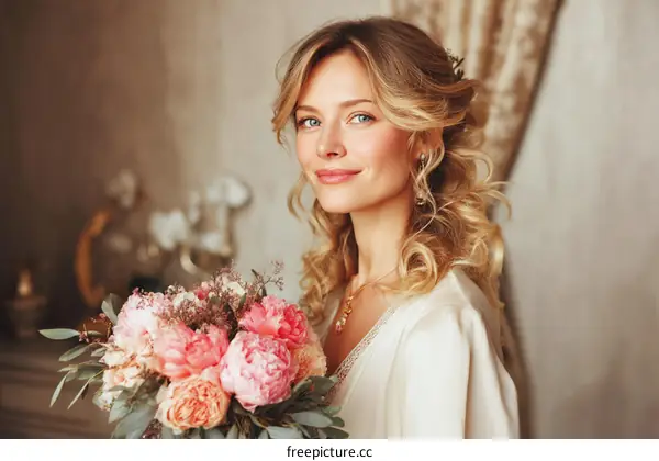Blushing Bride with Exquisite Bouquet