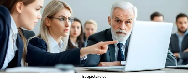 Businesspeople Meeting In Office Around Laptop