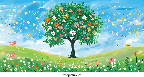 Colorful Spring Tree Illustration
