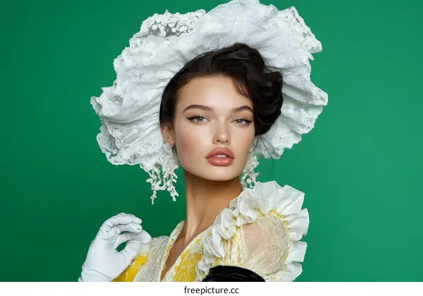 Elegant Woman in Vintage Lace Headpiece