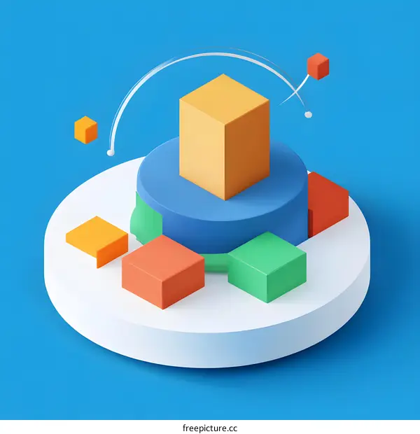 3D Abstract Geometric Shapes Design with Colorful Blocks