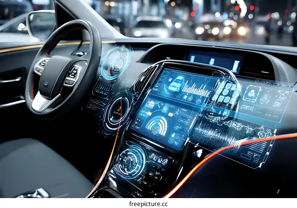 Futuristic Car Interior with Holographic Display