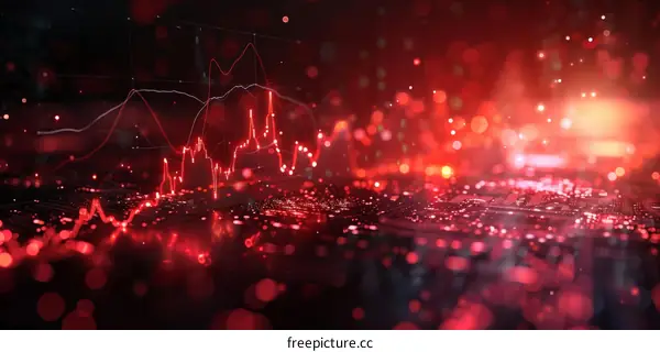 Red glowing circuit board with a graph in the background
