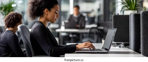 African American Woman Working on Laptop in Office