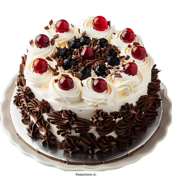 [Transparent Background PNG]Chocolate Cherry Cake on White Background