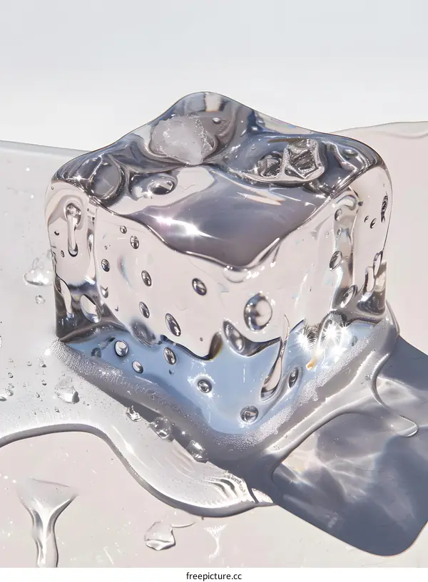 Melting Ice Cube on White Background