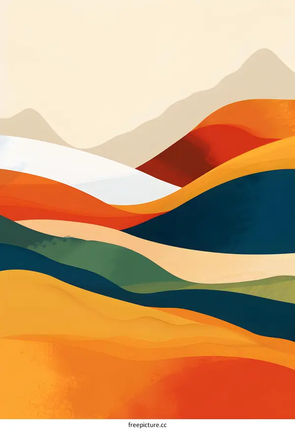 Abstract Minimalist Mountain Landscape with Colorful Layers