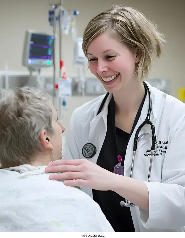 Doctor comforting a patient in a hospital room