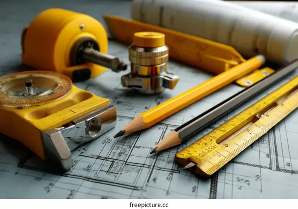 Architectural Drafting Tools on Blueprint