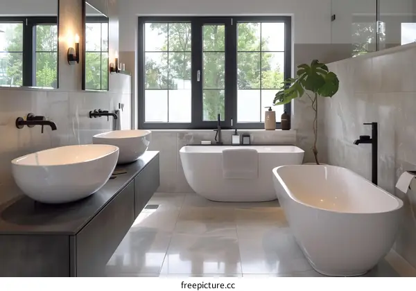 Modern Bathroom with Double Sinks and Bathtub