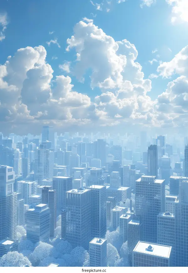 Blue and White City with Skyscrapers