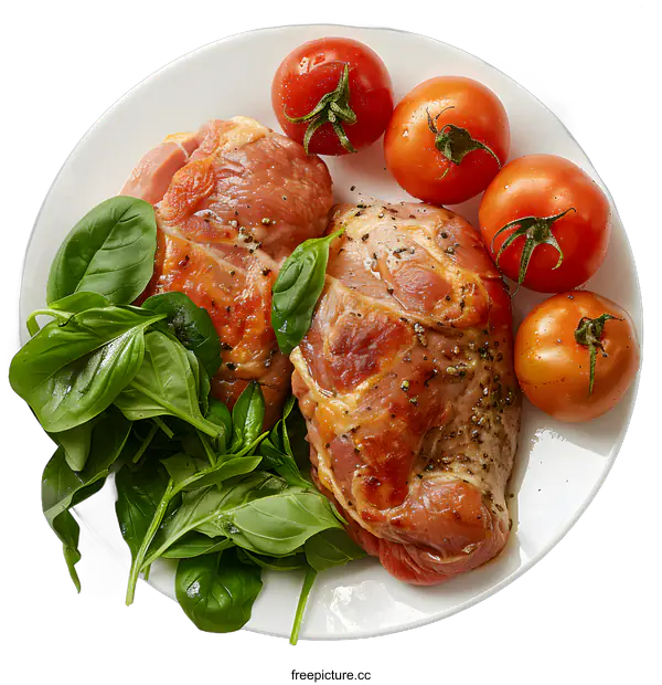[Transparent Background PNG]Roasted Chicken Breast with Tomatoes and Basil