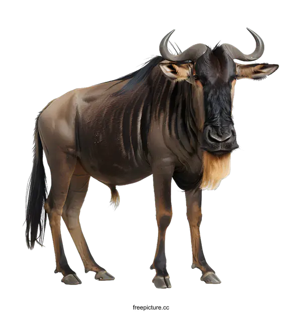 [Transparent Background PNG]Wildebeest standing on white background