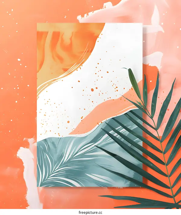 Abstract Watercolor Painting with Palm Leaf