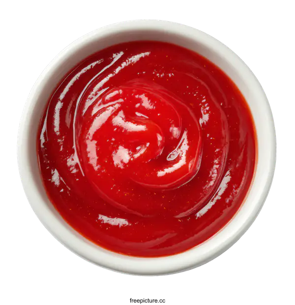 [Transparent Background PNG]Close-up View of Tomato Ketchup in a Small Bowl