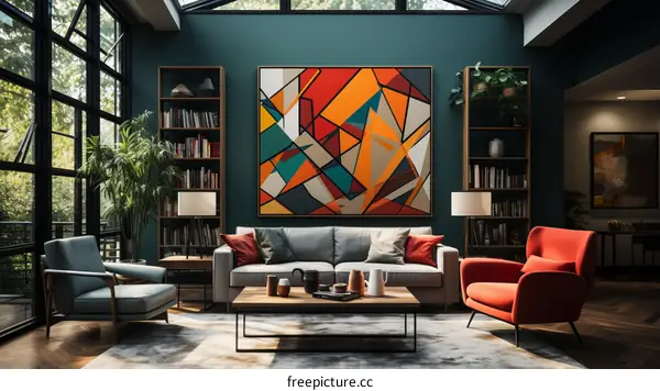 A Stylish Living Room With Modern Abstract Art