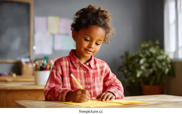 A child writing in a classroom