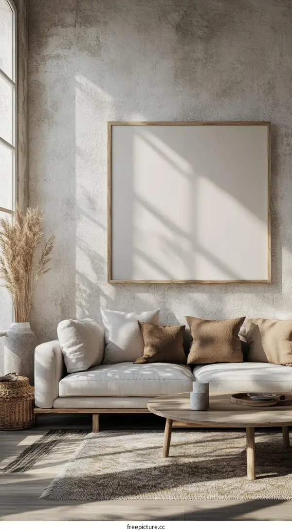 Bohemian Living Room Mockup with Empty Frame