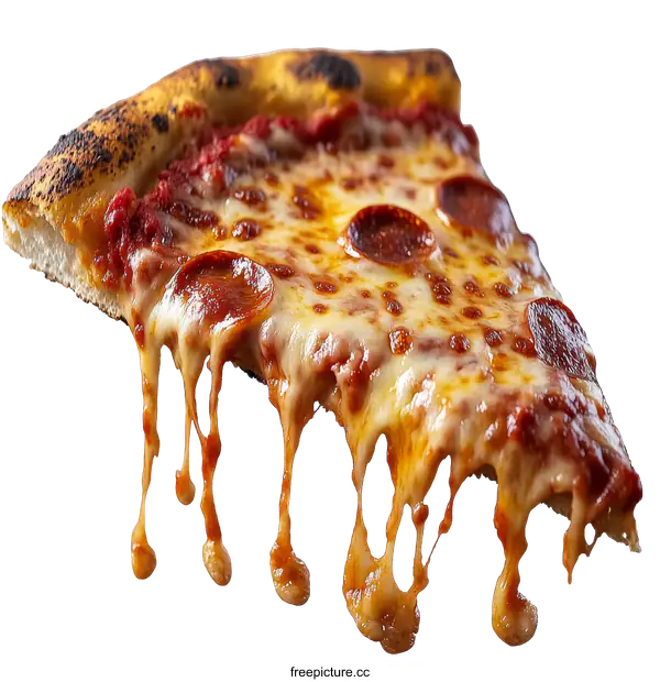 [Transparent Background PNG]Close up Delicious Pizza Slice with Melted Cheese