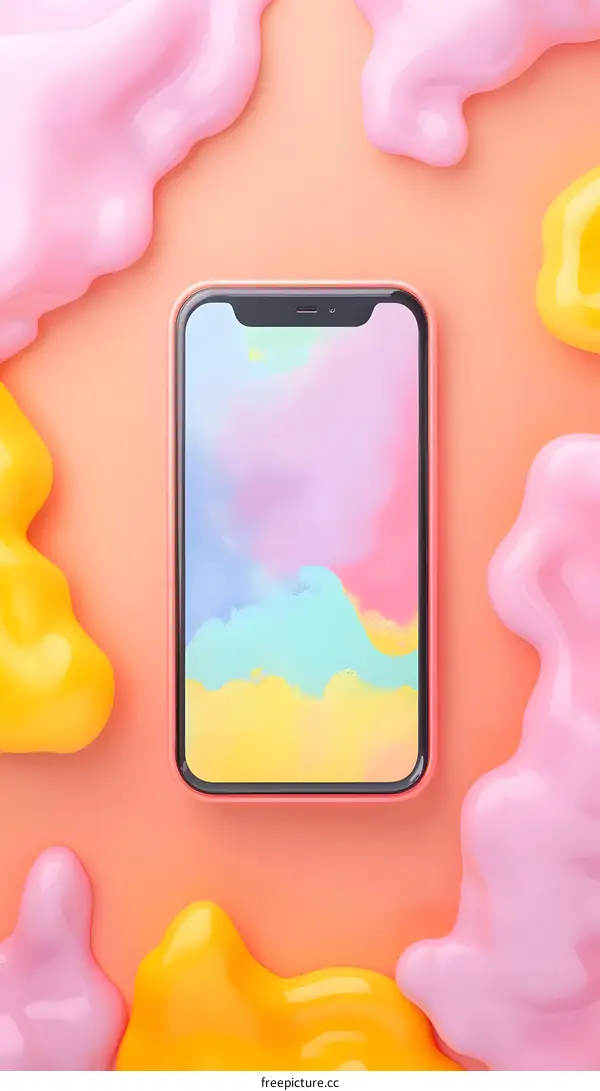 Pink Yellow and Blue Liquid Abstract Background with Phone