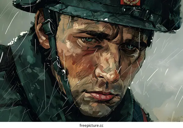 Portrait of a soldier wearing a helmet