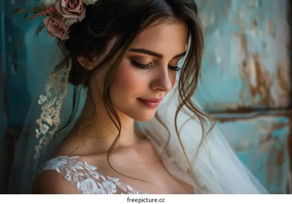 portrait of a beautiful young woman in a wedding dress
