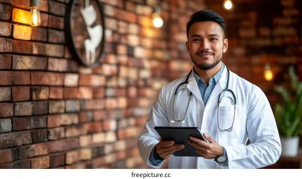 Asian Doctor Holding Digital Tablet in Modern Medical Setting