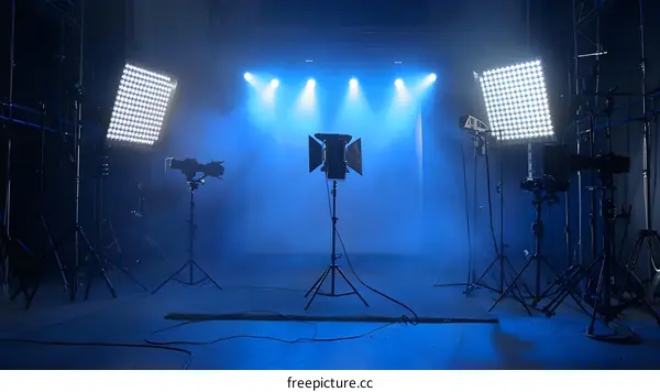 Blue Studio Lighting Set for Film Production