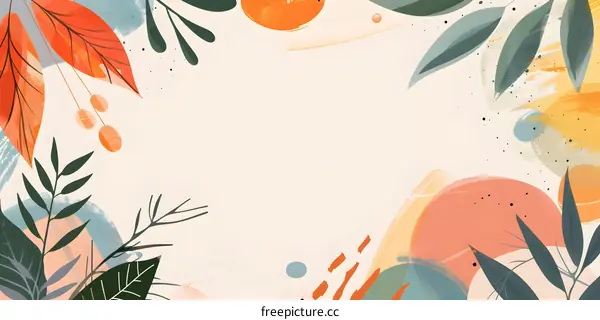 Abstract Floral Background with Hand Drawn Leaves