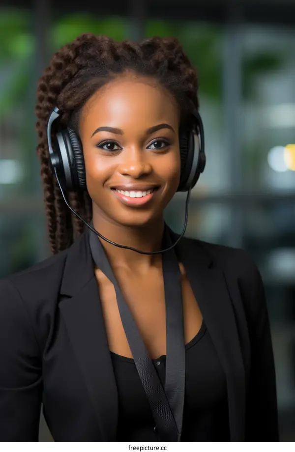 Portrait of a smiling African American woman wearing headphones