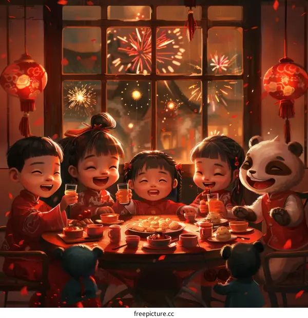 Chinese New Year Family Celebration with a Panda