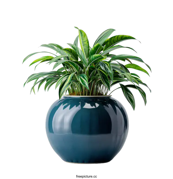 [Transparent Background PNG]A green plant in a blue pot on a black background