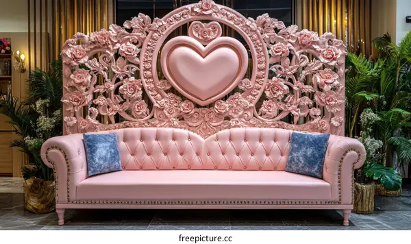 Exquisite Pink Sofa with Ornate Backrest