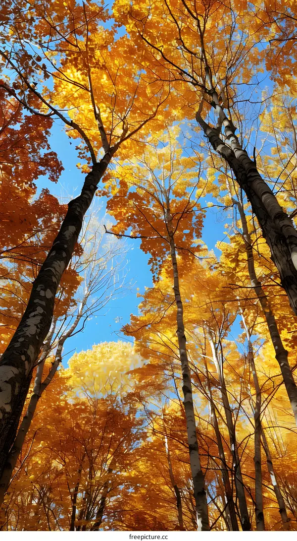 Looking up at the colorful fall foliage