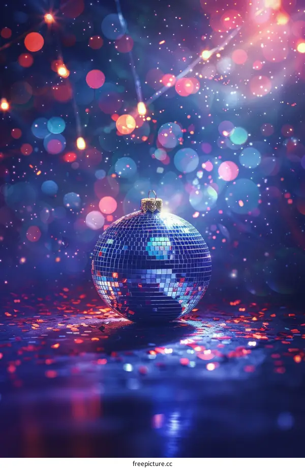 Glittering Blue Disco Ball on a Dark Background with Sparkles